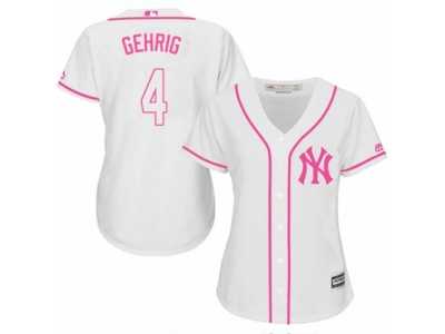 Women's Majestic New York Yankees #4 Lou Gehrig Replica White Fashion Cool Base MLB Jersey