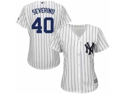 Women's Majestic New York Yankees #40 Luis Severino Replica White Home MLB Jersey
