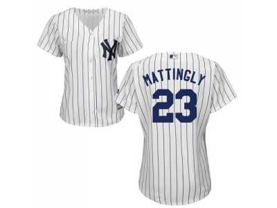 Women's New York Yankees #23 Don Mattingly White Strip Home Stitched MLB Jersey
