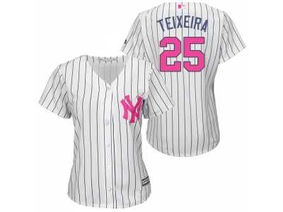 Women's New York Yankees #25 Mark Teixeira White Home 2016 Mother's Day Cool Base Jersey