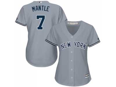 Women's New York Yankees #7 Mickey Mantle Grey Road Stitched MLB Jersey