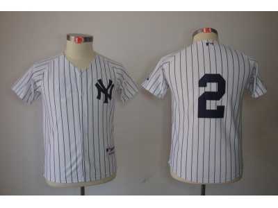 Youth New York Yankees #2 Derek Jeter White Jerseys(Black Stripe)