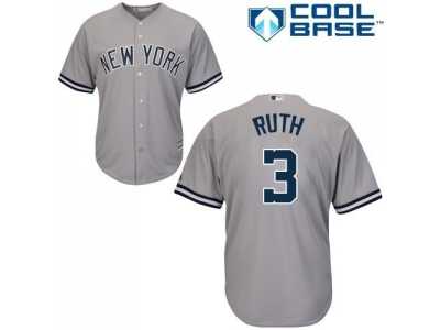 Youth New York Yankees #3 Babe Ruth Grey Cool Base Stitched MLB Jersey