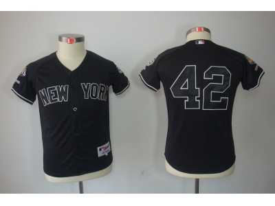 Youth New York Yankees #42 Mariano Rivera Black jerseys(2009 Logo WS 09 Champions Pat)