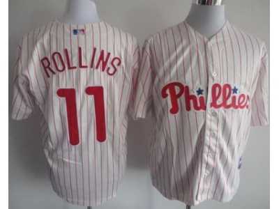 MLB Philadelphia Phillies #11 Jimmy Rollins White Jerseys(Red Strip)