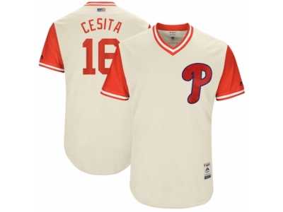 Men's 2017 Little League World Series Phillies #16 Cesar Hernandez Cesita Tan Jersey