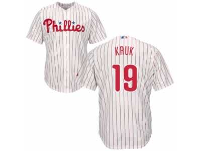 Men's Majestic Philadelphia Phillies #19 John Kruk Authentic White Red Strip Home Cool Base MLB Jersey