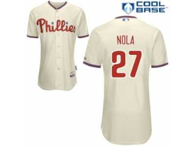 Men's Majestic Philadelphia Phillies #27 Aaron Nola Authentic Cream Alternate Cool Base MLB Jersey