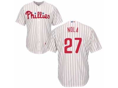 Men's Majestic Philadelphia Phillies #27 Aaron Nola Authentic White Red Strip Home Cool Base MLB Jersey