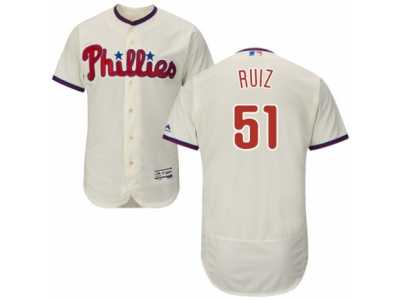 Men's Majestic Philadelphia Phillies #51 Carlos Ruiz Cream Flexbase Authentic Collection MLB Jersey