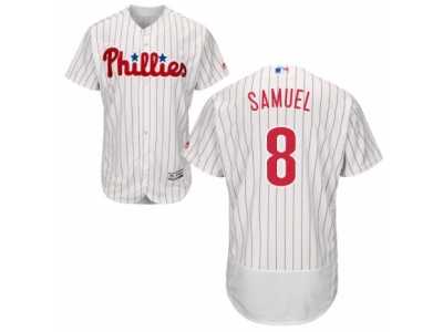 Men's Majestic Philadelphia Phillies #8 Juan Samuel White Red Strip Flexbase Authentic Collection MLB Jersey