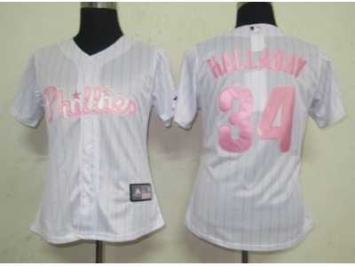 MLB Women Jerseys Philadephia Phillis #34 Halladay white[Pink strip]