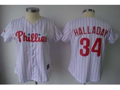 MLB Women Jerseys Philadephia Phillis #34 halladay white[Red strip]