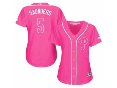 Women's Majestic Philadelphia Phillies #5 Michael Saunders Replica Pink Fashion Cool Base MLB Jersey