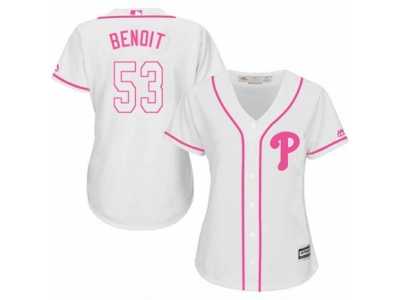 Women's Majestic Philadelphia Phillies #53 Joaquin Benoit Replica White Fashion Cool Base MLB Jersey