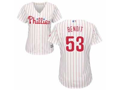 Women's Majestic Philadelphia Phillies #53 Joaquin Benoit Replica White Red Strip Home Cool Base MLB Jersey