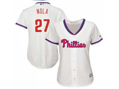 Women's Philadelphia Phillies #27 Aaron Nola Cream Alternate Stitched MLB Jersey