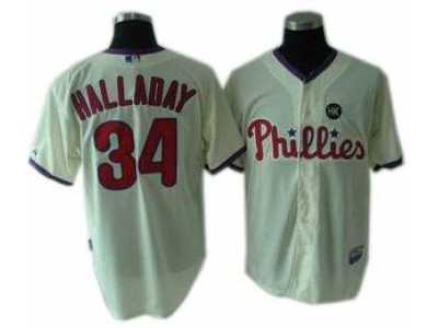 Kids Philadelphia Phillies #34 Halladay w2009 World Series Patch cream[cool base]