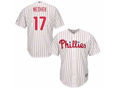 Youth Majestic Philadelphia Phillies #17 Pat Neshek Replica White Red Strip Home Cool Base MLB Jersey