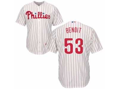 Youth Majestic Philadelphia Phillies #53 Joaquin Benoit Replica White Red Strip Home Cool Base MLB Jersey