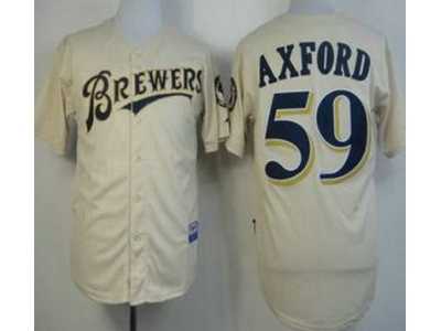 MLB Milwaukee Brewers #59 John Axford Cream Jersey