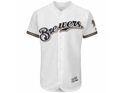 Men Milwaukee Brewers Majestic Home Blank White Flex Base Authentic Collection Team Jersey