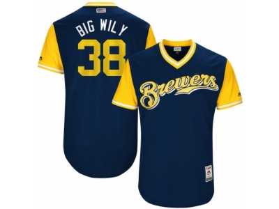 Men's 2017 Little League World Series Brewers #38 Wily Peralta Big Wily Navy Jersey