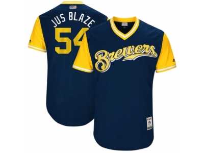 Men's 2017 Little League World Series Brewers #54 Michael Blazek Jus Blaze Navy Jersey