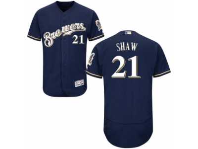 Men's Majestic Milwaukee Brewers #21 Travis Shaw Navy Blue Flexbase Authentic Collection MLB Jersey