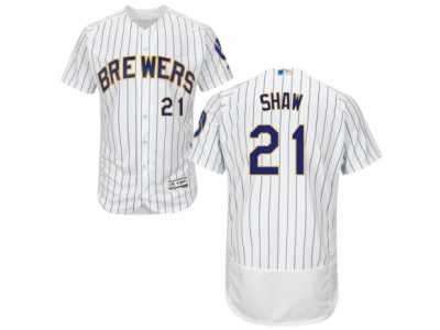 Men's Majestic Milwaukee Brewers #21 Travis Shaw White Flexbase Authentic Collection MLB Jersey