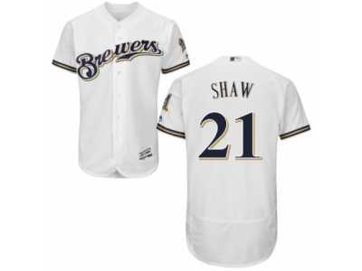 Men's Majestic Milwaukee Brewers #21 Travis Shaw White Royal Flexbase Authentic Collection MLB Jerseyey