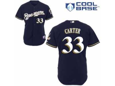 Men's Majestic Milwaukee Brewers #33 Chris Carter Authentic Navy Blue Alternate Cool Base MLB Jersey