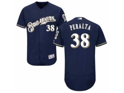 Men's Majestic Milwaukee Brewers #38 Wily Peralta Navy Blue Flexbase Authentic Collection MLB Jersey