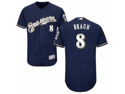 Men's Majestic Milwaukee Brewers #8 Ryan Braun Navy Blue Flexbase Authentic Collection MLB Jersey