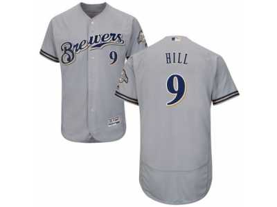 Men's Majestic Milwaukee Brewers #9 Aaron Hill Grey Flexbase Authentic Collection MLB Jersey
