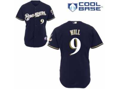 Men's Majestic Milwaukee Brewers #9 Aaron Hill Replica Navy Blue Alternate Cool Base MLB Jersey