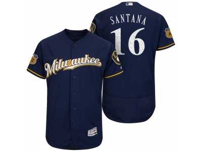 Men's Milwaukee Brewers #16 Domingo Santana 2017 Spring Training Flex Base Authentic Collection Stitched Baseball Jersey
