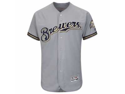 Men's Milwaukee Brewers Majestic Road Blank Gray Flex Base Authentic Collection Team Jersey
