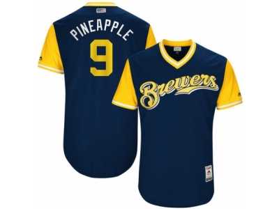 Men's Milwaukee Brewers Manny Pina #9 Pineapple Majestic Navy 2017 Players Weekend Authentic Jersey