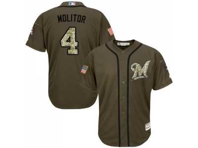 Milwaukee Brewers #4 Paul Molitor Green Salute to Service Stitched Baseball Jersey