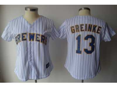 MLB Women Jerseys Milwaukee Brewers #13 Greinke white[blue strip]