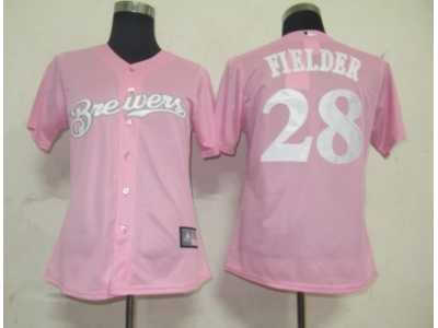 MLB Women Jerseys Milwaukee Brewers #28 Prince Fielder Pink