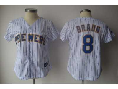 MLB Women Jerseys Milwaukee Brewers #8 Ryan Braun white[blue strip]