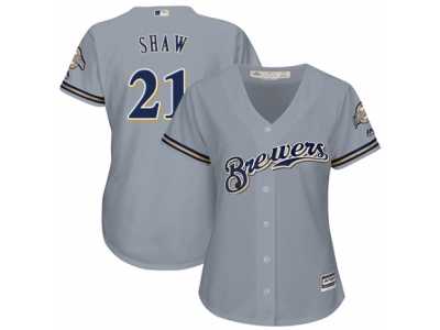 Women's Majestic Milwaukee Brewers #21 Travis Shaw Authentic Grey Road Cool Base MLB Jersey