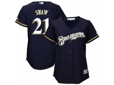 Women's Majestic Milwaukee Brewers #21 Travis Shaw Authentic Navy Blue Alternate Cool Base MLB Jersey