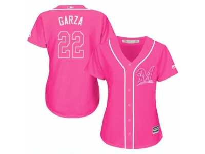 Women's Majestic Milwaukee Brewers #22 Matt Garza Replica Pink Fashion Cool Base MLB Jersey