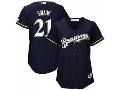 Women's Milwaukee Brewers #21 Travis Shaw Navy Blue Alternate Stitched MLB Jersey