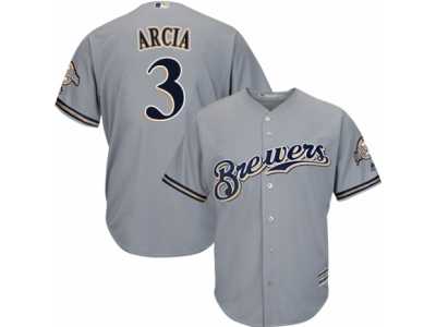Youth Majestic Milwaukee Brewers #3 Orlando Arcia Replica Grey Road Cool Base MLB Jersey