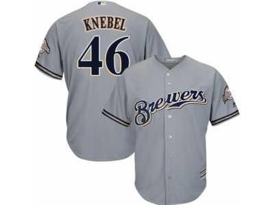Youth Majestic Milwaukee Brewers #46 Corey Knebel Replica Grey Road Cool Base MLB Jersey