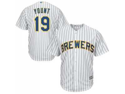 Youth Milwaukee Brewers #19 Robin Yount White Strip Cool Base Stitched MLB Jersey